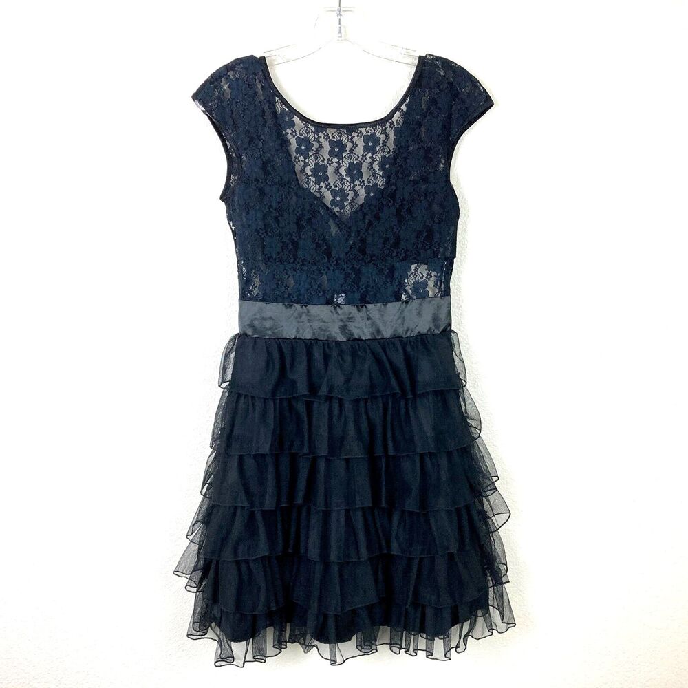 ROBERTA NWT Party Dress Size 7/8 Black Mesh Floral Top Layered Skirt Fairy Goth